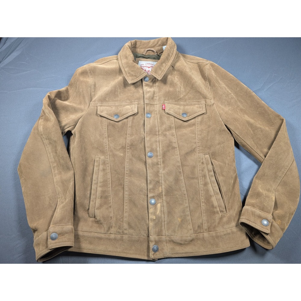 Levis Mens Faux Suede Trucker Jacket Tan Brown Small AS0001-0002